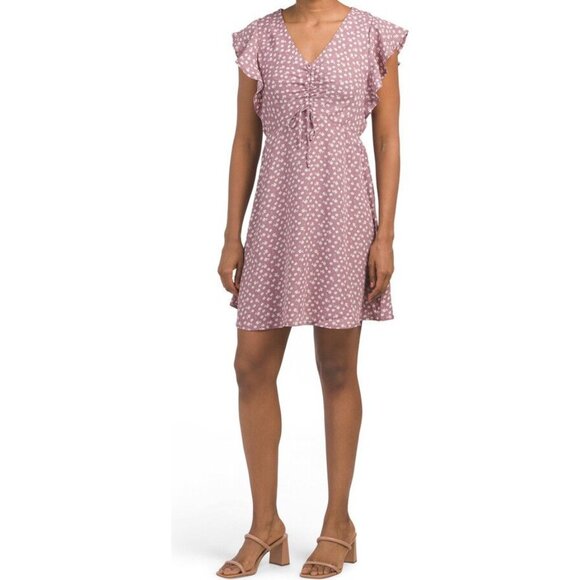 Monteau Los Angeles Womens Floral Cinched Front Sundress Sze M Mauve Floral Boho - Picture 1 of 13